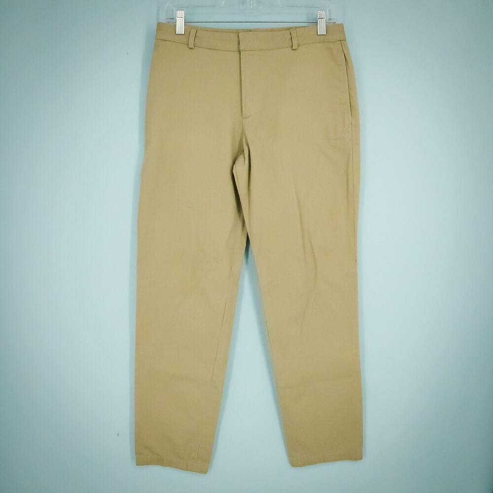 Anna Sui Size 8 Khaki Tan Button Zip Ankle Length Tapered Leg 100% Cotton Pants